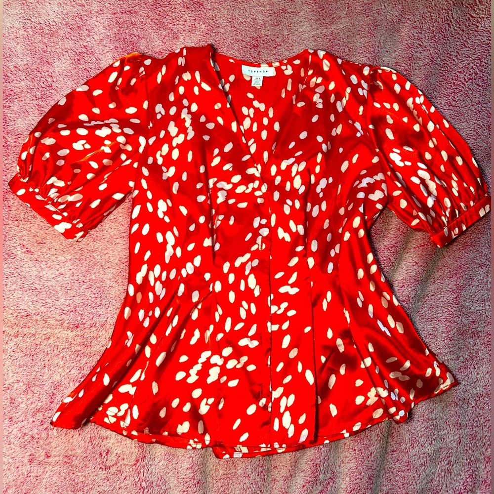 Topshop Dalmatian Satin Short-sleeved Blouse